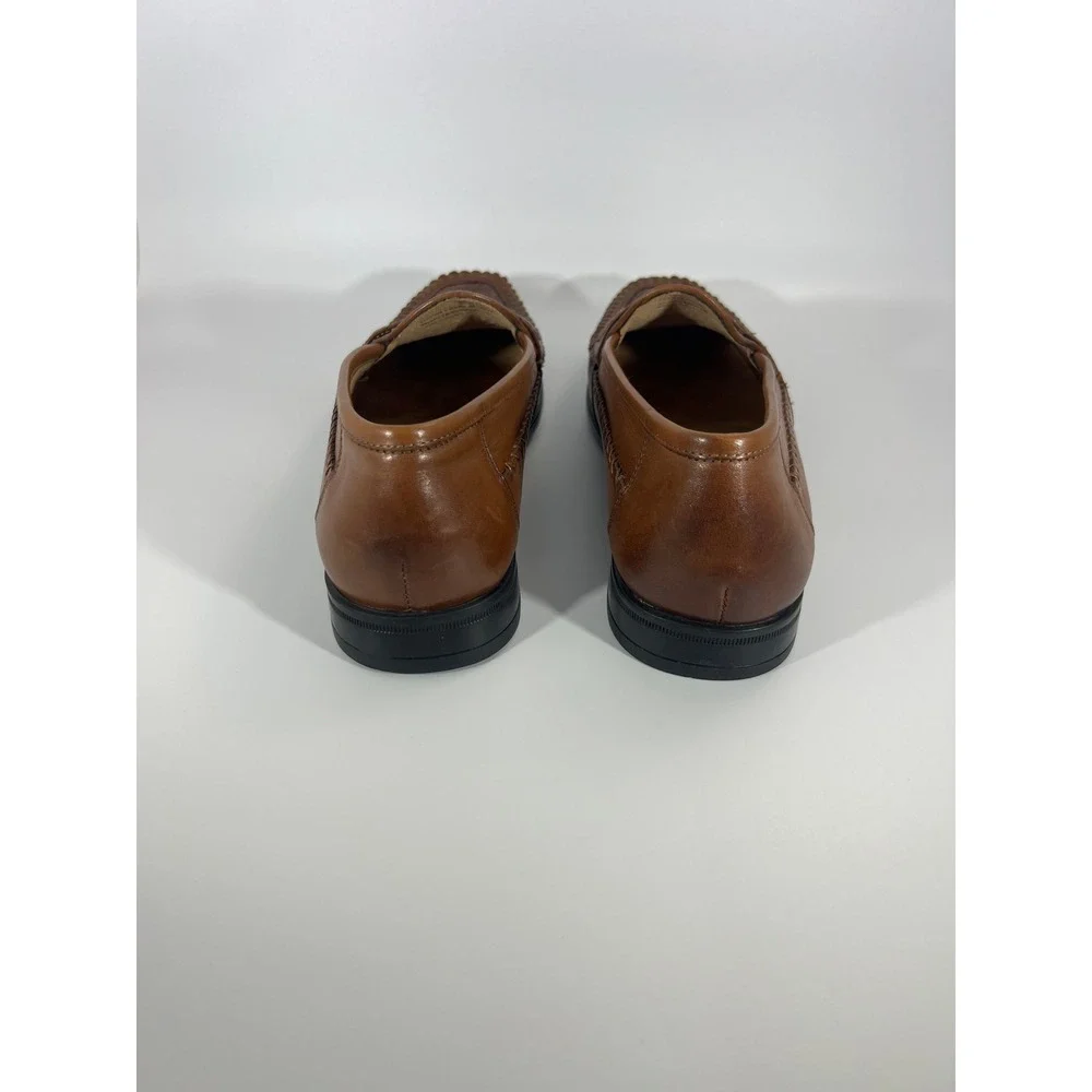 Nunn Bush Mens Cognac Brown Woven Leather Tassel Loafers Size 10.5 M